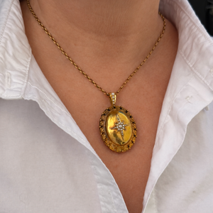 ANTIQUE VICTORIAN CELESTIAL SEED PEARL LOCKET 9ct GOLD