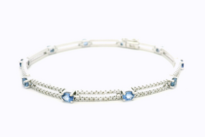 VINTAGE ESTATE CEYLON SAPPHIRE & DIAMOND BRACELET 14ct WHITE GOLD