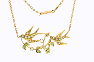 ANTIQUE AUSTRALIAN WILLIS & Co c1900 PERIDOT & SEED PEARL NECKLACE 9ct GOLD