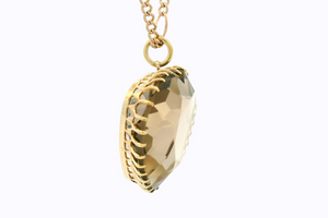 VINTAGE ESTATE 1966 SMOKY QUARTZ HEART PENDANT & CHAIN 12ct GOLD