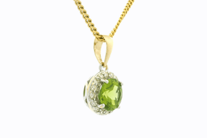 MODERN PERIDOT & DIAMOND PENDANT 9ct GOLD