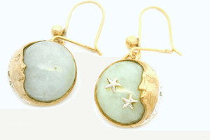 ANTIQUE EDWARDIAN c1910 JADE EARRINGS 9ct GOLD