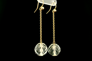 ANTIQUE c1900 ROCK CRYSTAL DROP EARRINGS 9ct GOLD