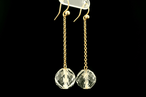 ANTIQUE c1900 ROCK CRYSTAL DROP EARRINGS 9ct GOLD