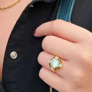 ANTIQUE ART DECO c1920 TOURMALINE & DIAMOND COCKTAIL RING 14ct GOLD