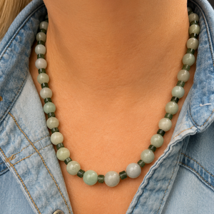 BESPOKE JADE & MOSS AGATE NECKLACE 9ct GOLD