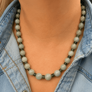 BESPOKE JADE & MOSS AGATE NECKLACE 9ct GOLD