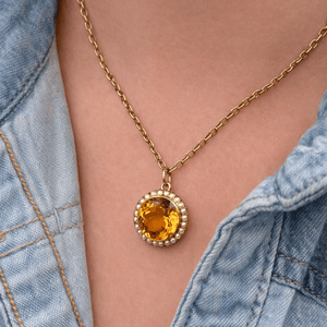 ANTIQUE EDWARDIAN CITRINE & PEARL PENDANT 9ct GOLD