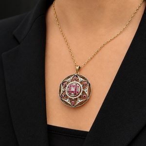 ANTIQUE VICTORIAN c1880 RUBY & DIAMOND PENDANT 9ct GOLD & SILVER
