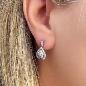 DIAMOND TEARDROP EARRINGS 9ct WHITE GOLD