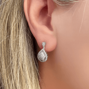 DIAMOND TEARDROP EARRINGS 9ct WHITE GOLD