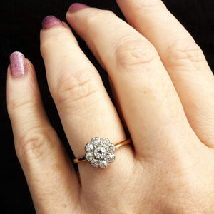 ANTIQUE EDWARDIAN .69ct DIAMOND DAISY RING 18ct GOLD & PLATINUM