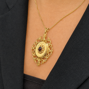 VINTAGE GARNET & SEED PEARL PENDANT LOCKET 9ct GOLD