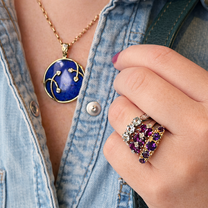 MODERN LAPIS LAZULI & DIAMOND PENDANT 9ct GOLD