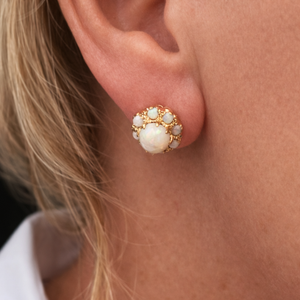 VINTAGE SOLID OPAL CLUSTER EARRINGS 9ct GOLD