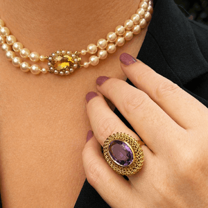 MID-CENTURY 1965 DOUBLE PEARL STRAND WITH CITRINE CLASP 9ct GOLD