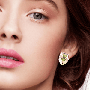 RETRO STATEMENT PERIDOT & DIAMOND EARRINGS 9ct GOLD
