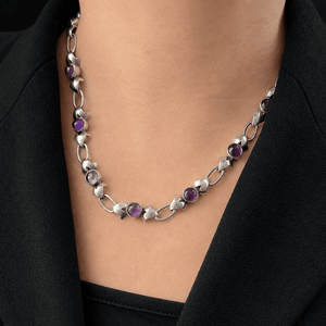 VINTAGE MID-CENTURY 21.84ct AMETHYST NECKLACE STERLING SILVER
