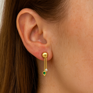 VINTAGE EMERALD & DIAMOND DROP EARRINGS 9ct GOLD