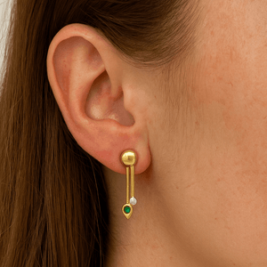 VINTAGE EMERALD & DIAMOND DROP EARRINGS 9ct GOLD