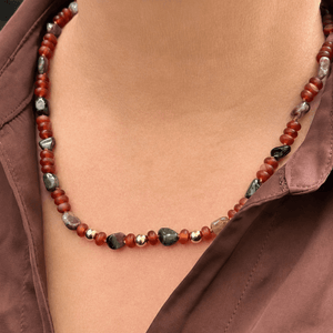 BESPOKE RED AGATE & TOURMALINE NECKLACE 9ct GOLD
