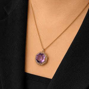 ANTIQUE VICTORIAN AMETHYST & SEED PEARL PENDANT 9ct GOLD