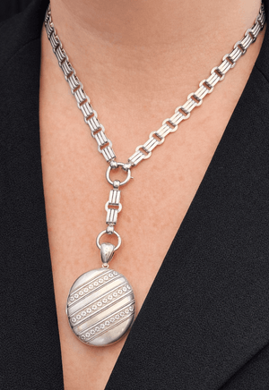 ANTIQUE VICTORIAN STERLING SILVER 1878 BOOK CHAIN & LOCKET