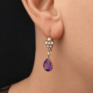 ANTIQUE VICTORIAN c1880 NATURAL PEARL & AMETHYST EARRINGS 18ct GOLD
