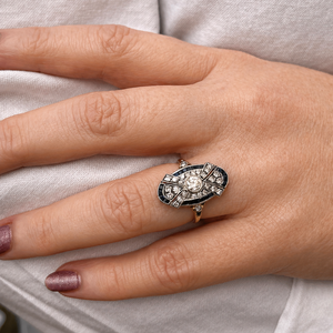 ANTIQUE ART DECO SAPPHIRE & DIAMOND RING 18ct GOLD