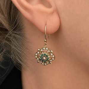 ANTIQUE EDWARDIAN EMERALD & SEED PEARL EARRINGS 9ct GOLD