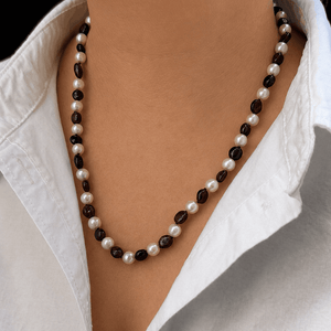 BESPOKE PEARL & GARNET NECKLACE 9ct GOLD