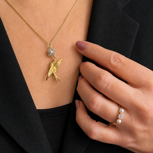 ANTIQUE DIAMOND, PEARL & RUBY SWALLOW PENDANT 15 & 18ct GOLD