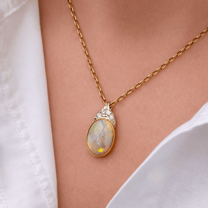 VINTAGE SOLID OPAL & DIAMOND ENHANCER PENDANT 18ct GOLD