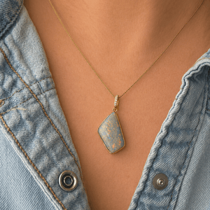 MID-CENTURY SOLID BLACK OPAL & DIAMOND PENDANT 9ct GOLD