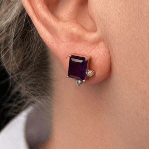 VINTAGE AMETHYST & DIAMOND EARRINGS 18ct GOLD