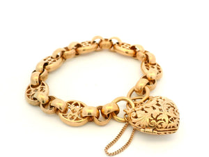 FANCY LINK BRACELET WITH HEART LOCKET PADLOCK 9CT ROSE GOLD 48.10G