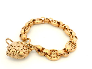 FANCY LINK BRACELET WITH HEART LOCKET PADLOCK 9CT ROSE GOLD 48.10G