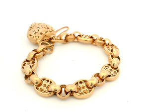 FANCY LINK BRACELET WITH HEART LOCKET PADLOCK 9CT ROSE GOLD 48.10G