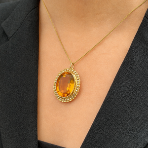 ANTIQUE VICTORIAN 28ct CITRINE & SEED PEARL PENDANT 15ct GOLD