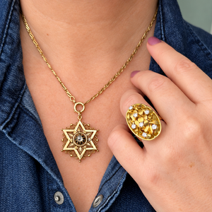ANTIQUE VICTORIAN c1880 DIAMOND STAR PENDANT 15ct GOLD