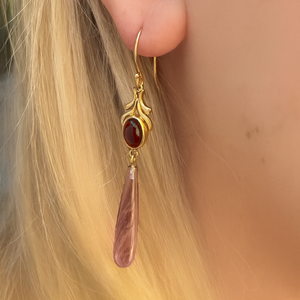 BESPOKE GARNET & AMETHYST EARRINGS 9ct GOLD