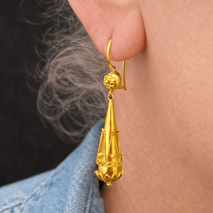 ANTIQUE VICTORIAN CANNETILLE PENDELOQUE EARRINGS 15ct GOLD