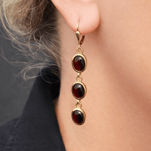 VINTAGE PYROPE GARNET DROP EARRINGS 9ct GOLD