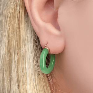 MODERN JADE HOOP EARRINGS 14ct GOLD