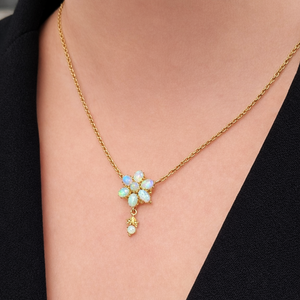ANTIQUE EDWARDIAN c1900 SOLID OPAL NECKLACE 9ct GOLD