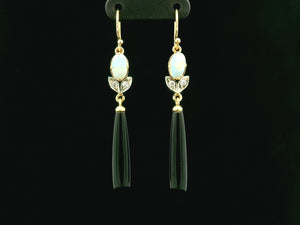 BESPOKE OPAL DIAMOND & ONYX EARRINGS 9ct GOLD