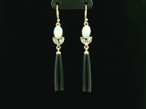 BESPOKE OPAL DIAMOND & ONYX EARRINGS 9ct GOLD