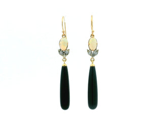 BESPOKE OPAL DIAMOND & ONYX EARRINGS 9ct GOLD