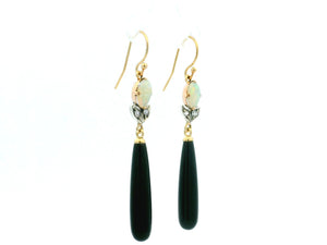 BESPOKE OPAL DIAMOND & ONYX EARRINGS 9ct GOLD