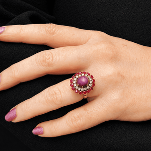 VINTAGE c1940 6ct STAR RUBY, RUBY & DIAMOND RING 18ct GOLD